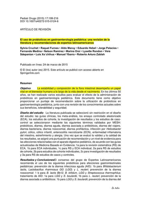 El Uso de Probióticos en Gastroenterología Pediátrica 