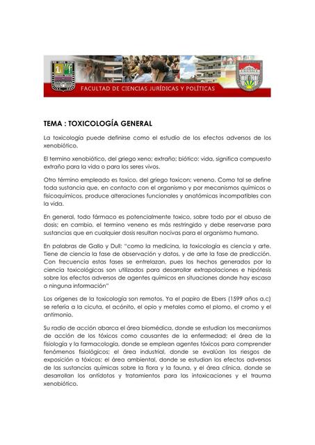  Toxicología General