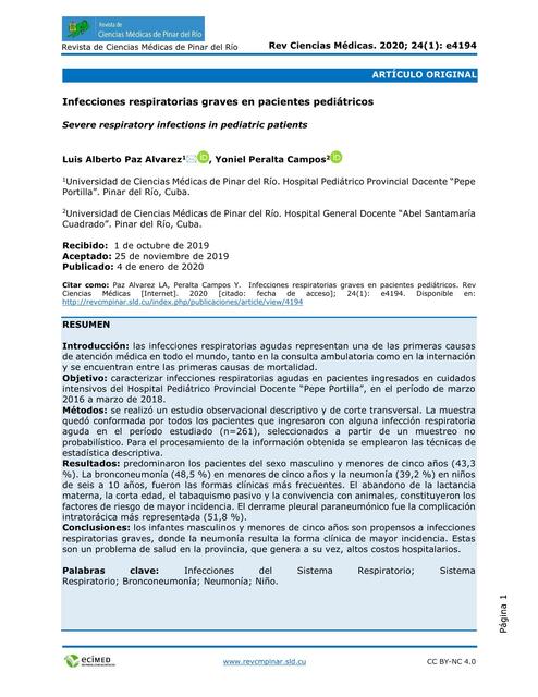 Infecciones respiratorias graves en pacientes pediátricos