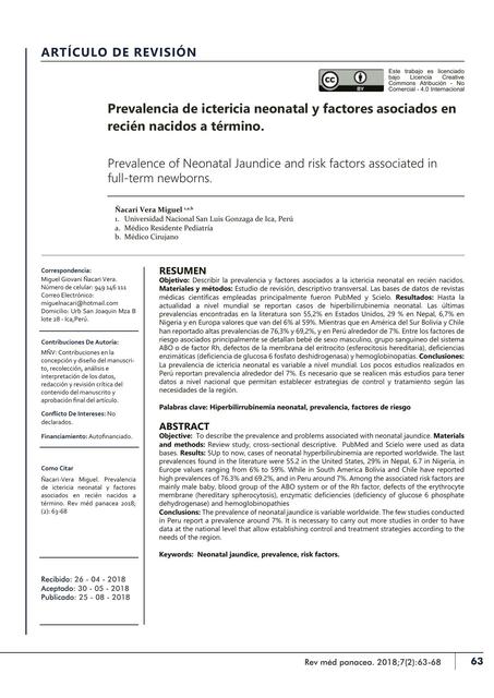 Prevalencia de ictericia neonatal y factores asociados en recién nacidos a término.