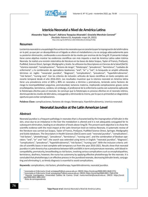 Ictericia neonatal a nivel de América Latina