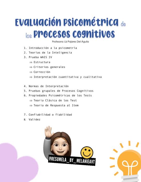 Ev. Psicométrica de los procesos Cognitivas | Apuntes completos