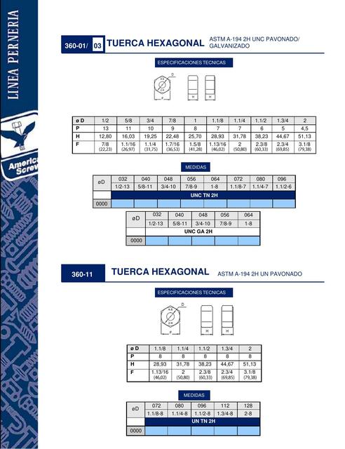 Tuerca Hexagonal ASTM A 194 2H Reforzada