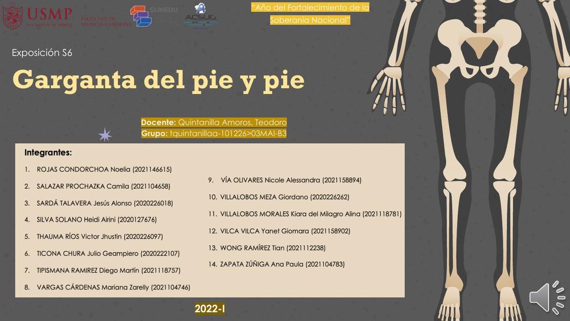 Exposición sobre Anatomía de la Garganta del Pie y Pie Mariana