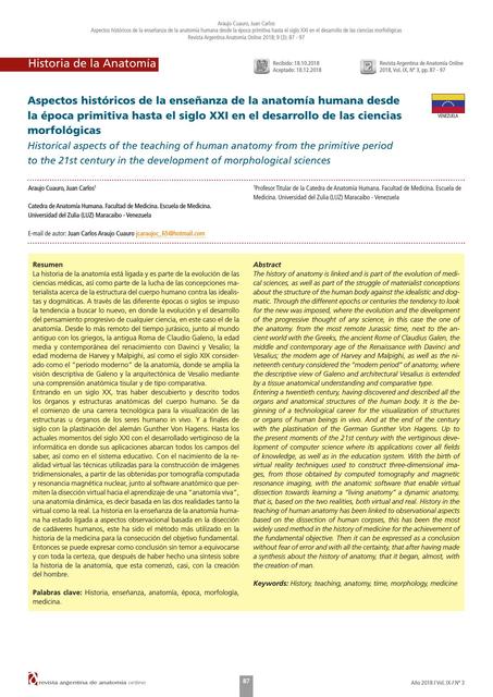 Aspectos históricos de la enseñanza de la anatomía humana desde la época primitiva hasta el siglo XXI en el desarrollo de las ciencias morfológicas