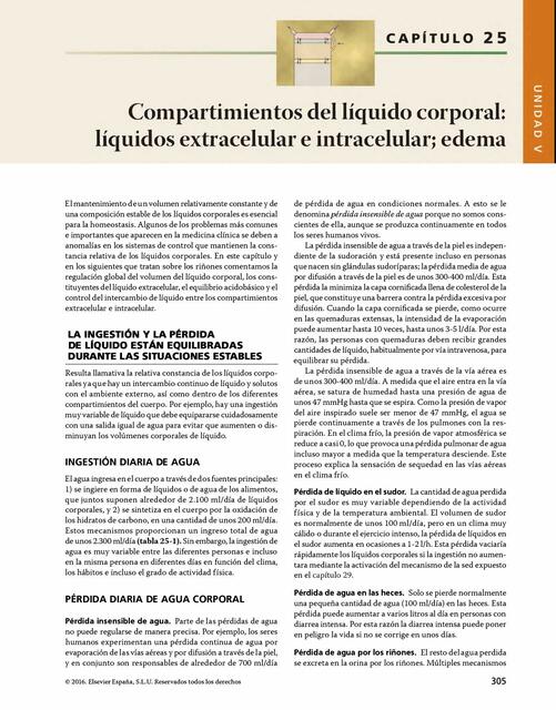 Comportamiento del líquido corporal: líquidos extracelular e intracelular; edema