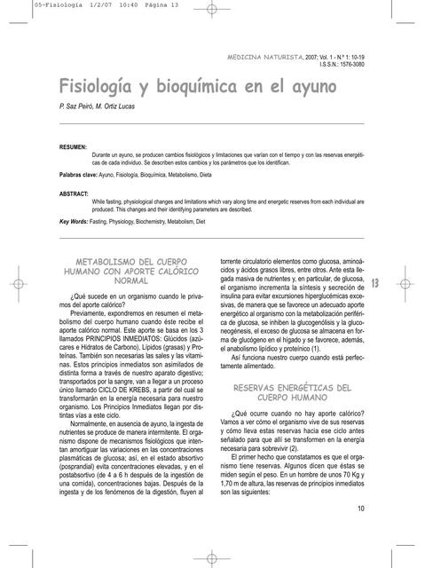 Fisiología y Bioquímica en el Ayuno 