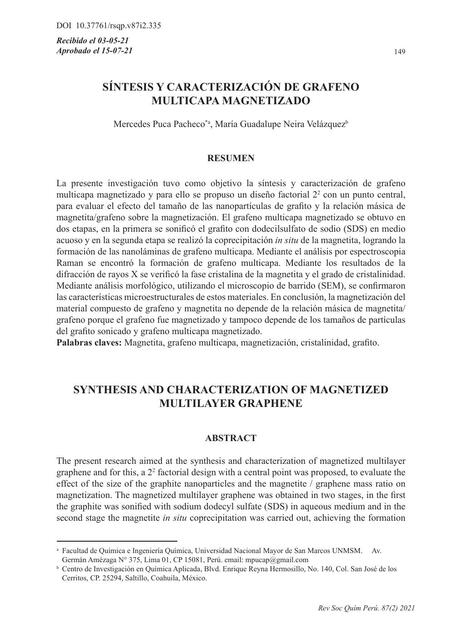 Síntesis y Caracterización de Grafeno Multicapa Magnetizado