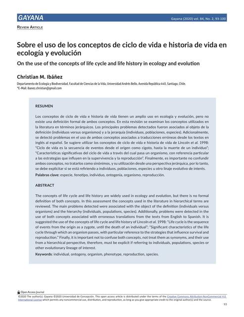 Sobre el Uso de los Conceptos de Ciclo de Vida e Historia de Vida en Ecología y Evolución