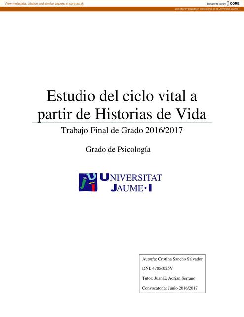 Estudio del ciclo Vital a Partir de Historias de Vida