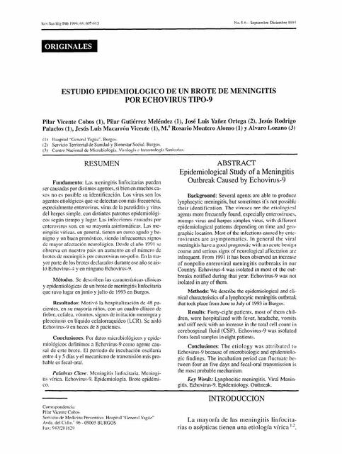 Estudio Epidemiológico de un Brote de Meningitis por Echovirus Tipo 9