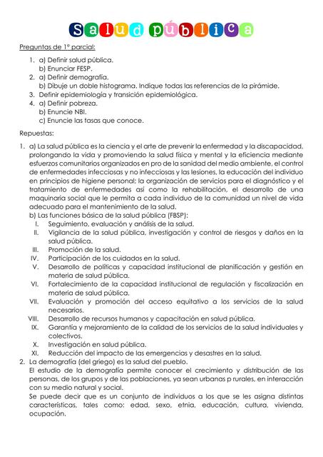 Salud pública Preguntas de primer parcial