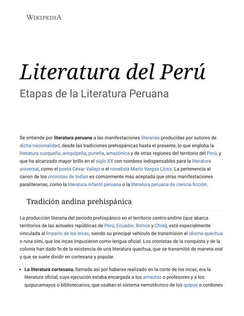 Literatura del Perú Wikipedia la enciclopedia libre