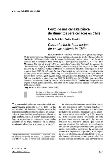 Costo de una Canasta Básica de Alimentos para Celíacos en Chile