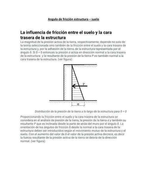 Ángulo de fricción estructura suelo