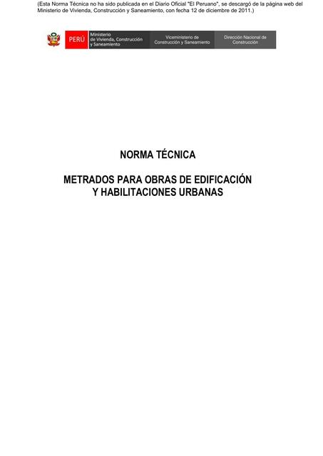 Norma Técnica Metrados para Obras de Edificación y Habilitaciones Urbanas