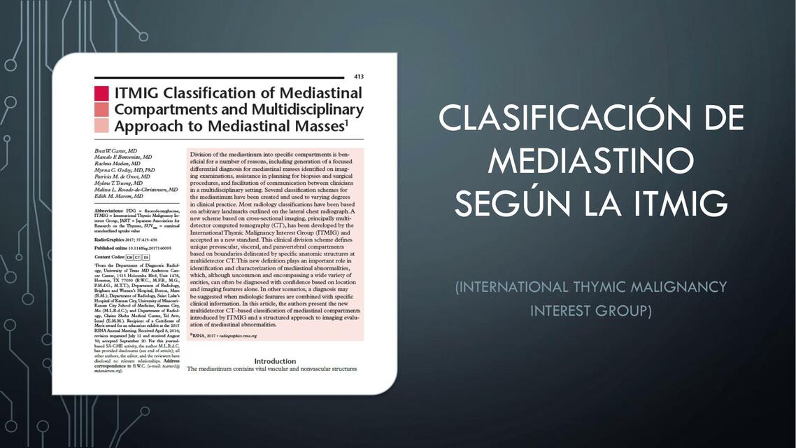 Clasificación de Mediastino según la ITMIG