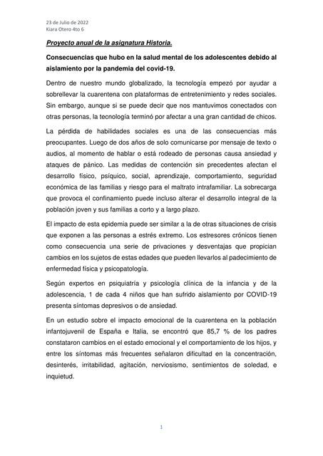 Consecuencias en la Salud Mental de los Adolescentes luego de la Pandemia