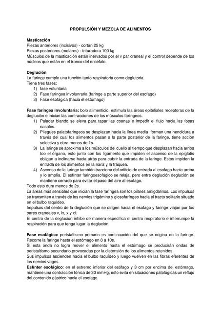 Propulsión y mezcla de alimentos 