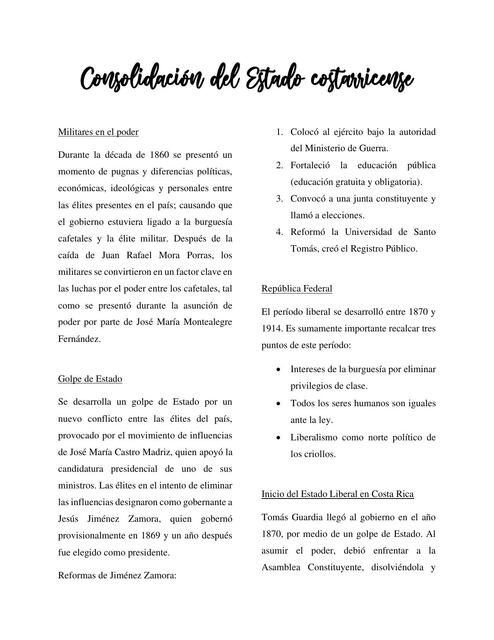 Resumen ECV Consolidación del Estado costarricense