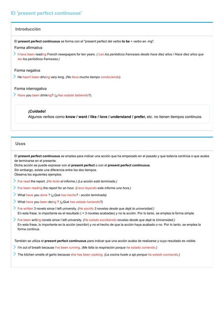 El 'present perfect continuous'