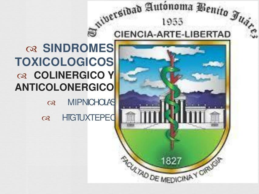 Síndromes toxicológicos, colinérgico y anticolinérgico