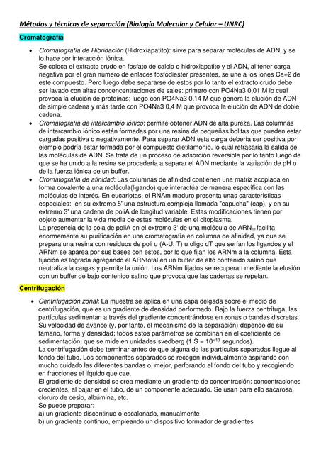 Métodos y Técnicas de Separación Moleculares - Biologia Molecular y Celular - Universidad Nacional de Río Cuarto (UNRC)