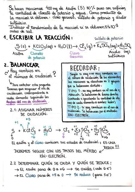 Ejercicio Resuelto - Estequiometría y balanceo REDOX 