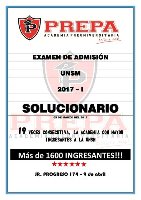 Solucionario de Examen de Admisión UNSM I