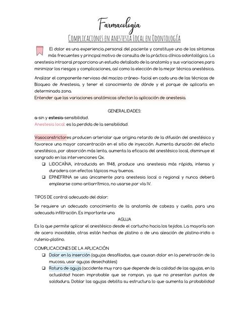 Complicaciones en Anestesia Local en Odontología