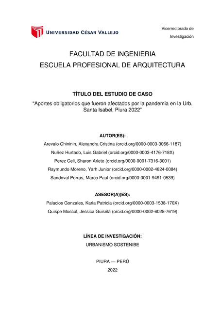 Aportes obligatorios que fueron afectados por la pandemia en la Urb. Santa Isabel, Piura 2022