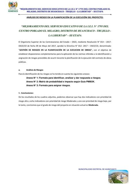 0.14.4.- Análisis de riesgo en la planificación de la ejecución de obras