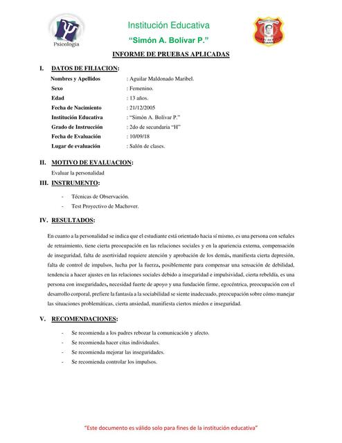 Informe Test Proyectivo de Machover