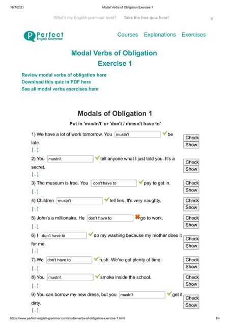 Modal Verbs of Obligation  