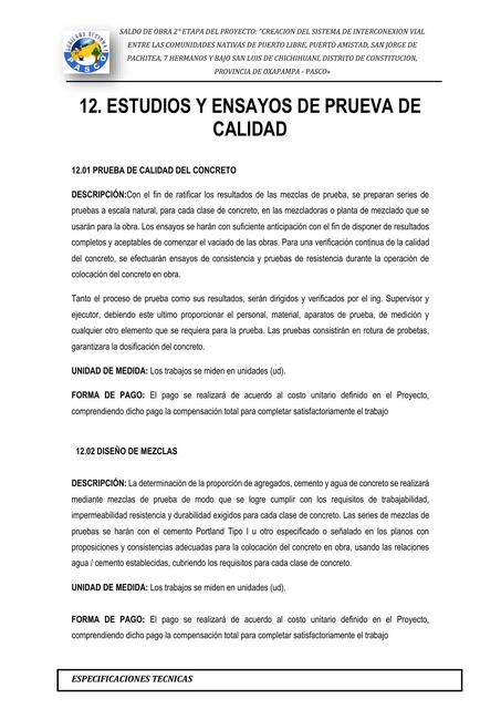 Estudios y Ensayos de Prueba de Calidad