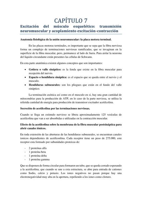 Excitación del Músculo Esquelético: Transmisión Neuromuscular y Acoplamiento Excitación-Contracción