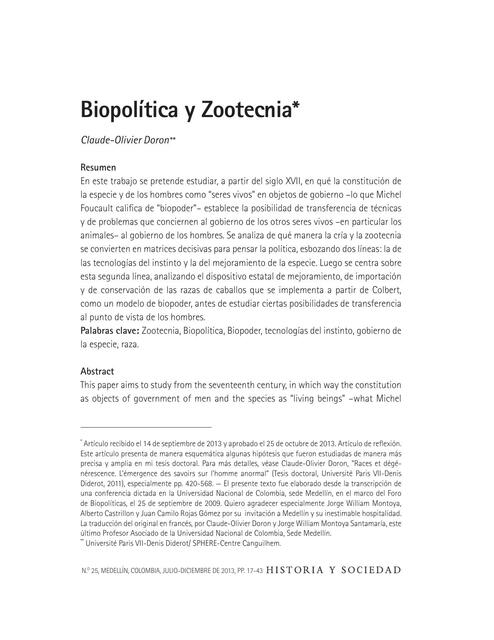 Biopolítica y Zootecnia