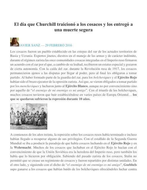 El día que Churchill traicionó a los cosacos y los entregó a una muerte segura