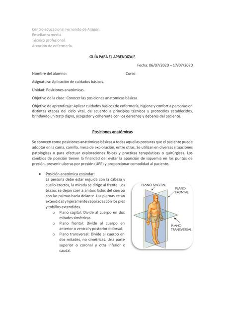 Guía para el Aprendizaje de Posiciones Anatómicas