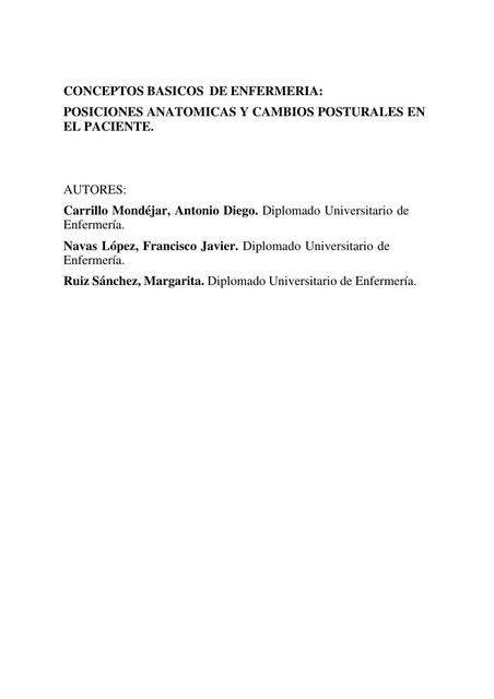 Conceptos Básicos de Enfermería: Posiciones Anatómicas y Cambios Posturales en el Paciente