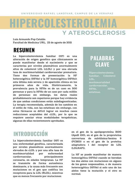 Hipercolesterolemia y Aterosclerosis 