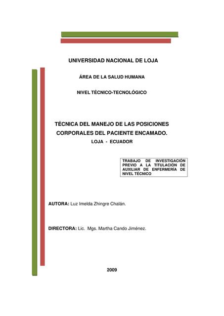 Técnica del manejo de las posiciones corporales del paciente encamado