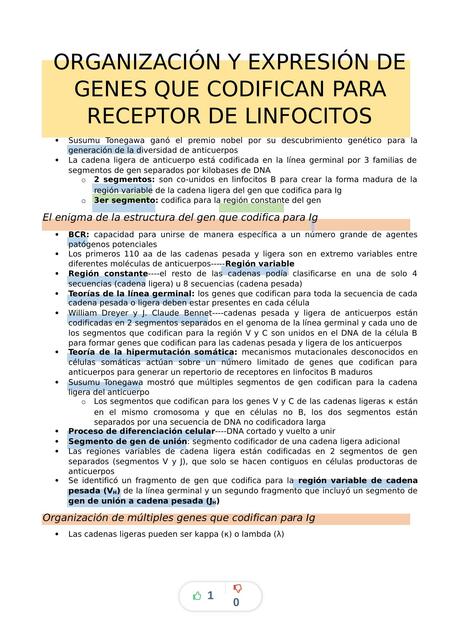 Organización y expresión de los genes que codifican para receptor de linfocitos 