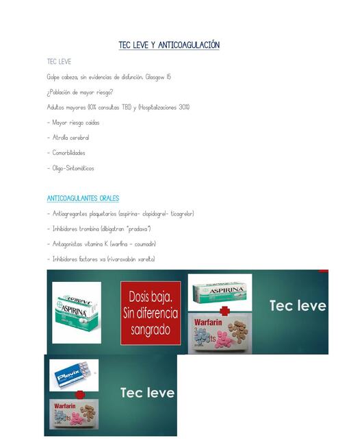 Tec leve y anticoagulación