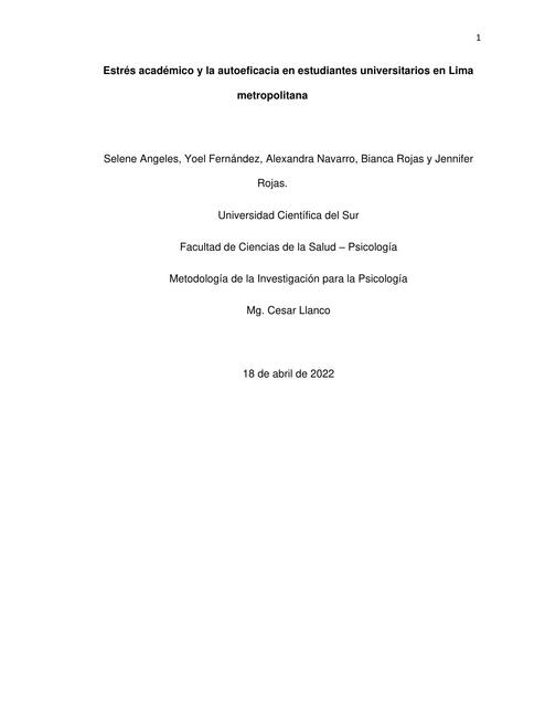 Estrés académico y la autoeficacia en estudiantes universitarios en Lima metropolitana