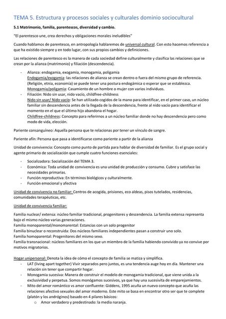 Tema 5: Estructura y Procesos Sociales y Culturales Dominio Sociocultural