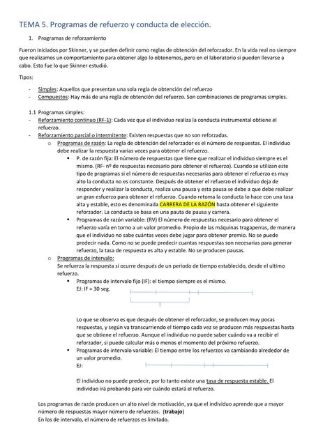 Tema 5: Programas de Refuerzo y Conducta de Elección