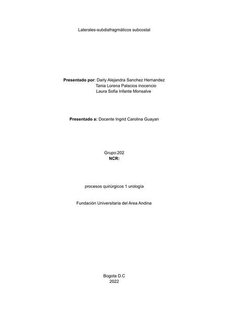 Abordajes laterales subdiafragmáticas subcostales abiertos - Técnica Qx laparoscópica