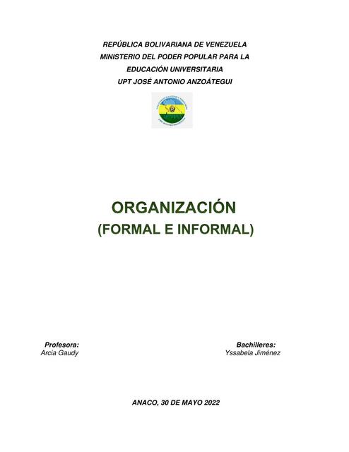 ORGANIZACIÓN FORMAL E INFORMAL - FUNDAMENTOS DE LA ADMINISTRACIÓN 