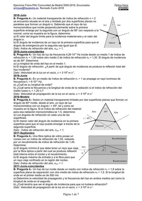 Ejercicios de luz óptica física